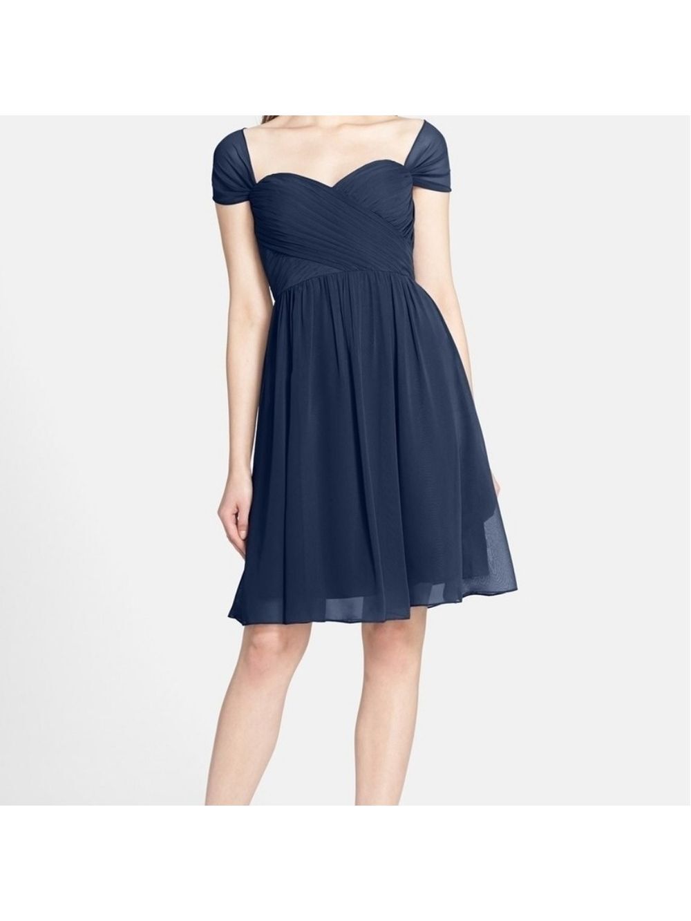 Navy Blue Chiffon A Line Knee Length Evening Dress